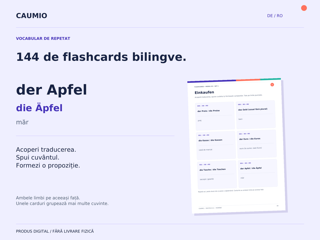 CAUMIO German A1 with Romanian explanations — Flashcards