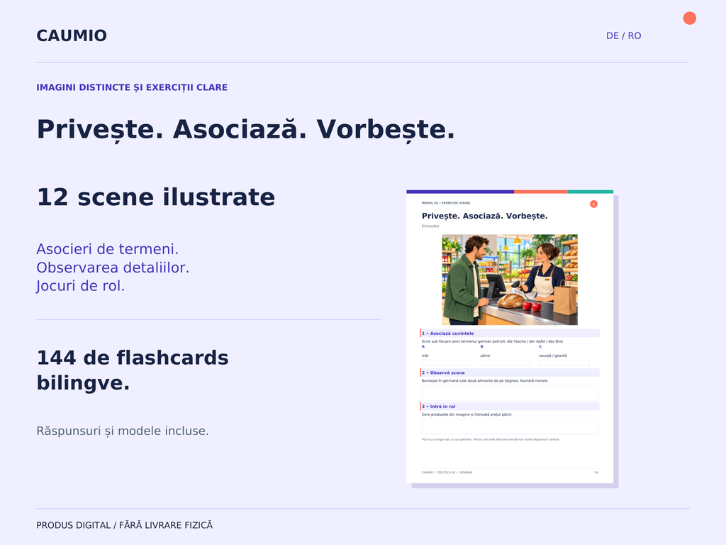 CAUMIO German A1 with Romanian explanations — Visual Learning