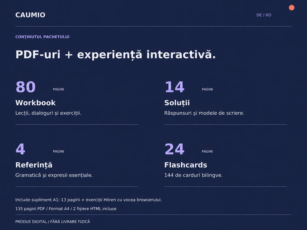 CAUMIO German A1 Romanian edition — included — updated complete pack